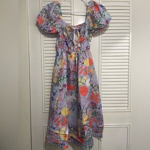 Floral puff sleeve midi dress, size S/M